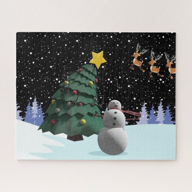 Snowman and Christmas Tree  Jigsaw Puzzle (Horizontal)