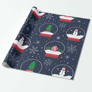 Snowman and Christmas Tree with Snow Globe Wrapping Paper