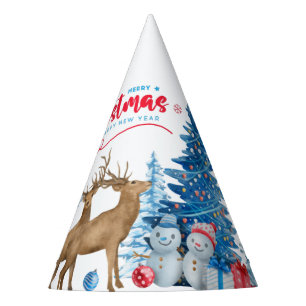 Snowman And Deer Holiday Party Hat