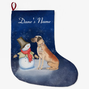 Snowman and dog-Great Dane Large Christmas Stockin Stocking