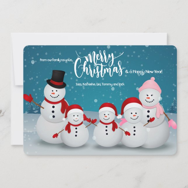 Snowman and Family Holiday Greeting Card (Front)
