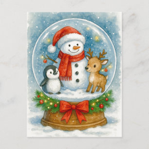 Snowman and Friends Christmas Snow Globe Postcard