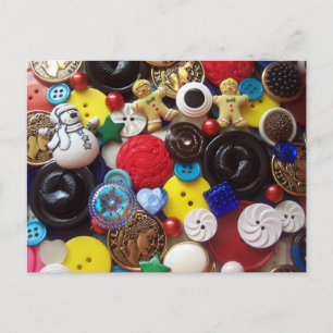 Snowman and Gingerbread Men Buttons Postcard