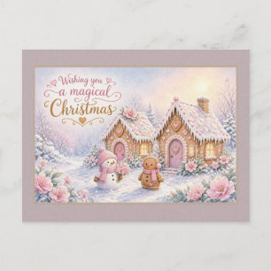 Snowman and Gingerbread Pal Pink Cottages Postcard