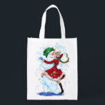 Snowman and Girl Dancers Christmas Grocery Bag<br><div class="desc">Grocery Bags with Happy Snowman and Girl Dance Tango Christmas Party Fun Cartoon Drawing - Choose / Add Your Unique Text / Name / Colour - Make Your Special Gift - Resize and move or remove and add elements / text with customization tool ! Drawing and Design by MIGNED. Please...</div>