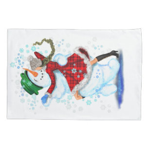 Snowman and Girl Dancers Christmas Pillow Case