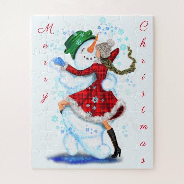 Snowman and Girl Dancers Christmas Puzzle (Vertical)