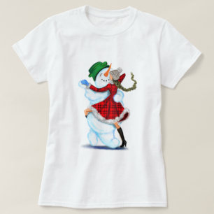 Snowman and Girl Dancers Christmas T-Shirt