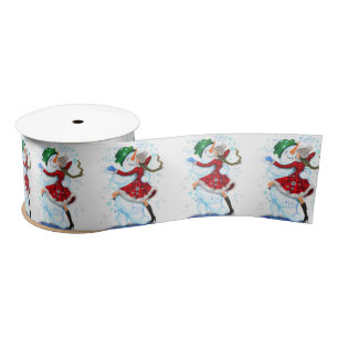 Snowman and Girl Dancers Funny Christmas Ribbon Satin Ribbon