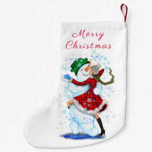 Snowman and Girl Dancers Funny Christmas Stocking