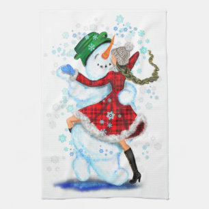 Snowman and Girl Dancers Kitchen Towel