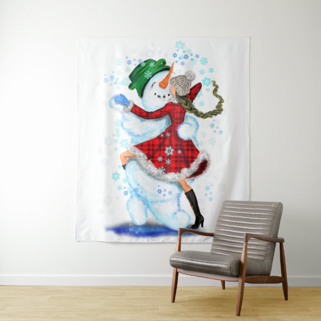 Snowman and Girl Dancers Tapestry (In Situ)