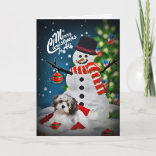 Snowman and Havanese Merry Christmas Cards