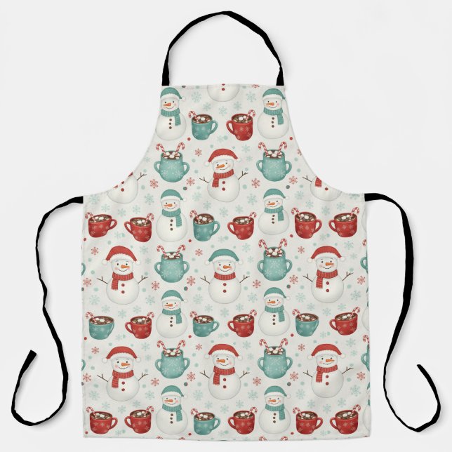 Snowman and Hot Cocoa Christmas Seamless Pattern Apron (Front)