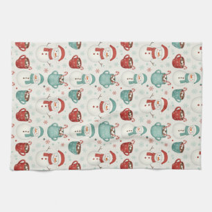 Snowman and Hot Cocoa Christmas Seamless Pattern Kitchen Towel