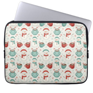 Snowman and Hot Cocoa Christmas Seamless Pattern Laptop Sleeve