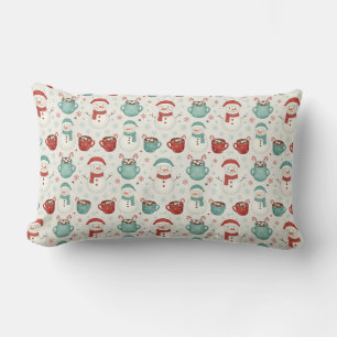 Snowman and Hot Cocoa Christmas Seamless Pattern Lumbar Pillow