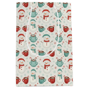 Snowman and Hot Cocoa Christmas Seamless Pattern Medium Gift Bag