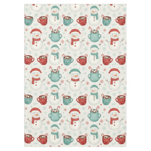 Snowman and Hot Cocoa Christmas Seamless Pattern Tablecloth