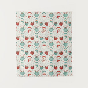 Snowman and Hot Cocoa Christmas Seamless Pattern Tapestry