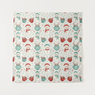 Snowman and Hot Cocoa Christmas Seamless Pattern Tapestry