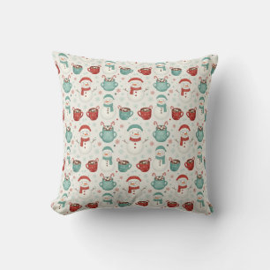Snowman and Hot Cocoa Christmas Seamless Pattern Throw Pillow