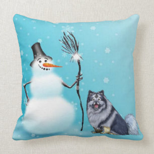 Snowman and keeshond Pillow