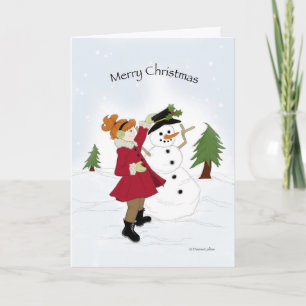 Snowman and Little Girl Christmas Card