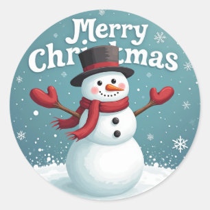 Snowman and Merry Christmas Classic Round Sticker
