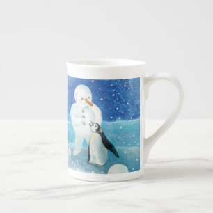 Snowman and Penguin Illustration Bone China Mug