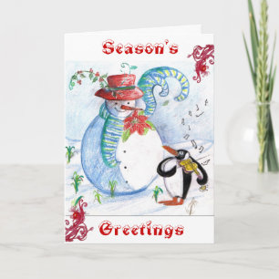 SNOWMAN AND PENGUIN'S WINTER SERENADE HOLIDAY CARD