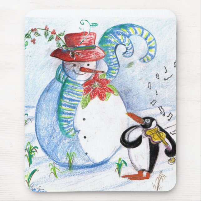 SNOWMAN AND PENGUIN'S WINTER SERENADE MOUSE PAD (Front)