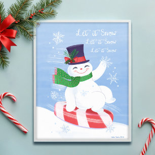 Snowman and Peppermint Let it Snow Art Print