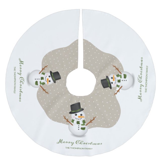 Snowman And Personalizable Family Name Christmas Brushed Polyester Tree Skirt (Front)