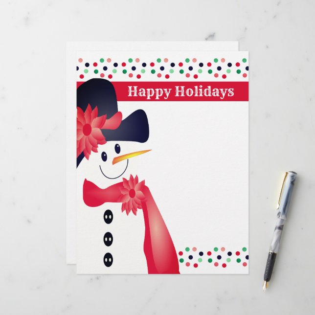 Snowman And Polka Dot Designer Letterhead (Front/Back In Situ)