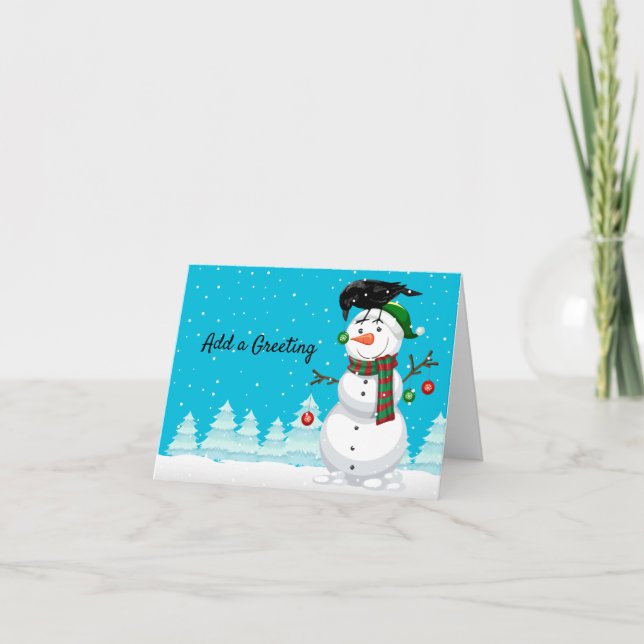 Snowman and Raven Christmas Holiday Card (Front)