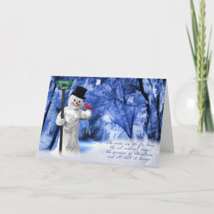 Snowman and Red Cardinal Christmas Poem Holiday Card