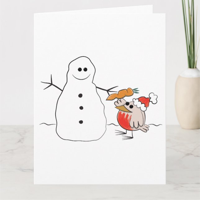 Snowman and robin amusing Christmas card (Front)