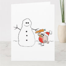 Snowman and robin amusing Christmas card