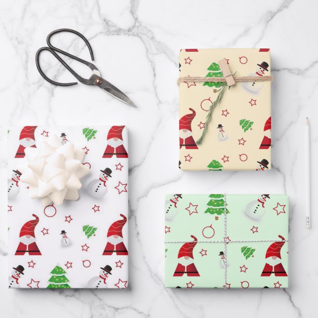 Snowman And Santa Claus Wrapping Paper Sheet (Front)