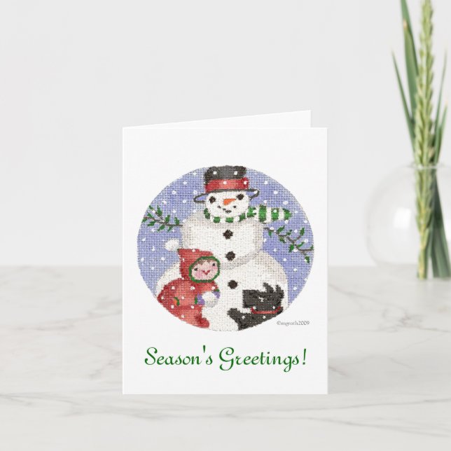 Snowman and Scottie Holiday Card (Front)