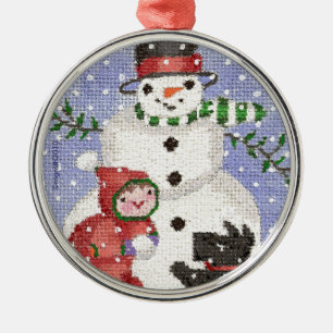 snowman and scotty metal ornament