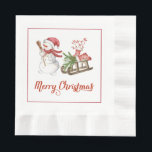 Snowman and Sled Christmas Paper Napkins<br><div class="desc">Snowman and Sled Christmas Paper Napkins</div>