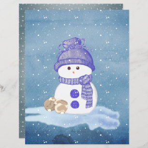 Snowman and Sleeping Bunnies Scrapbook Paper