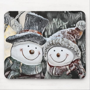 Snowman and Snow woman drawing Mouse Pad
