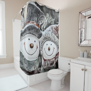 Snowman and Snow woman drawing Shower Curtain