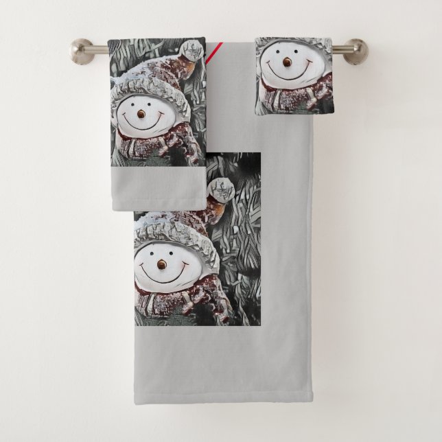 Snowman and Snow woman drawing Towel Set (Insitu)
