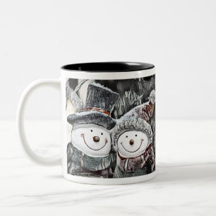Snowman and Snow woman drawing Two-Tone Coffee Mug