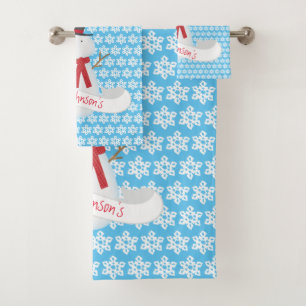 Snowman And Snowflakes Bath Towel Set