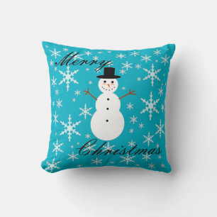 Snowman and Snowflakes Custom Throw Pillow